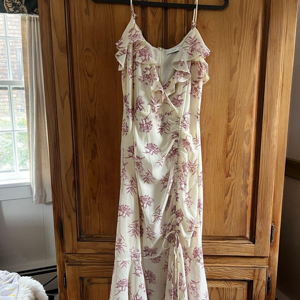 Lush Floral Ruffle Slip Dress in Cream and Mauve size M